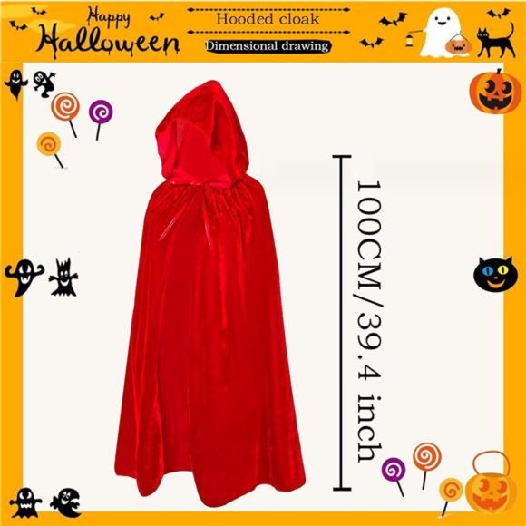 Hooded Long Velvet Cape for Christmas Halloween Costumes For Children Cosplay - Picture 2 of 6